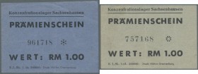 Sachsenhausen: 2 Prämienscheine zu je 1 Reichsmark in grün und blau, in leicht gebrauchter Erhaltung.