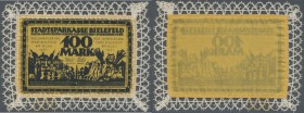 Bielefeld, 100 Mark, 15.7.1921, gelbe Seide, Umschrift ”Französischer Vertragsbruch ...”, mit Spitzenborte umrändelt, ohne Stempel, von großer Seltenh...