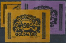 Bielefeld, Samt, 15.12.1923, 10, 25, 50 GM, alle mit Zackenrand, Erh. I-, 3 Scheine