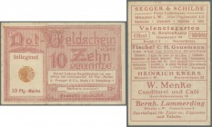 Münster, Segger & Schilde und 5 weitere Firmen, Briefmarkennotgeld 10 Pf Germania orange, eingefaltet im Labora-Notgeldschein.