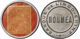 NEUKALEDONIEN (Nouvelle Caledonie, french colonies New Caledonia). two Encased postage stamps: 25 centimes and 50 centimes, nd (1922). Obv: stamps enc...