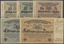 Baden, Badische Staatsschuldenverwaltung, Karlsruhe, 4.20 GM (Reihe G), 8.40 GM (Reihe K), 23.10.1923, 10, 50 GPf., 1.05 GM, 28.10.1923, Erh. I, 5 Sch...