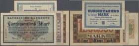 Bayern, Württemberg: 100.000 Mark der Bayerischen Staatsbank 1923, 50.000 Mark der Bayerischen Notenbank, sowie 50.000 und 1 Million Mark der Württemb...