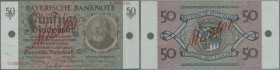 Bayern: 50 Reichsmark 1925 Ro. Bay25 Muster mit Entwertungslöchern mit Mittelknick, Erhaltung VF+.