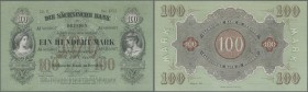Sachsen: 100 Mark 1874 Ro. SAX4b sehr seltene Note in fast kassenfrischer Erhaltung, nur leichte Dellen am Rand: aUNC.
