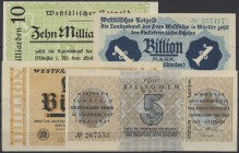 Westfalen, Landesbank, Münster, 10 Mrd. Mark, 11.8.1923, schwarz auf grün, Erh. I, 1 Billion Mark, 9.8.1923, Wz. Seesterne, Erh. I, 1 Billion Mark, 7....
