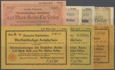 Lot mit 7 wertbeständigen Anteilsscheinen der Reichsbahndirektion Berlin von 0,42 Mark Gold bis 4,20 Mark Gold 1923, P.S1032-S1038 in sehr schöner, vi...
