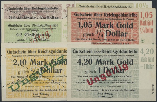 Pforzheim, Handelskammer, 10 1/2, 21, 42 GPf., 2.10, 4.20 GM, 1.11.1923, alle mi...
