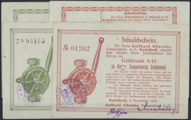Radolfzell, Gotthard Allweiler AG, 21, 42 GPf., 3.11.1923, sternentwertet, Erh. ...
