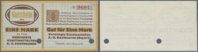 Kaufbeuren, Vereinigte Kunstsanstalten A.G., 1 Mark, o. D. - 1.12.1918, Gutschein auf Bayerische Vereinsbank und Bayerische Handelsbank Kaufbeuren, 10...