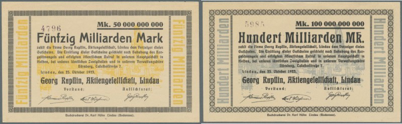 Lindau, Georg Rupflin AG, 1 Mrd., 50 Mrd., 100 Mrd. Mark, 25.10.1923, kassenfris...