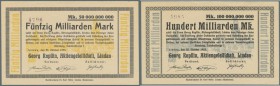 Lindau, Georg Rupflin AG, 1 Mrd., 50 Mrd., 100 Mrd. Mark, 25.10.1923, kassenfrisch, 3 Scheine