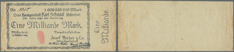 Mitterteich, Josef Rieber & Co. AG, 1 Mrd. Mark, 18.10.1923, Anweisung auf Bankg...
