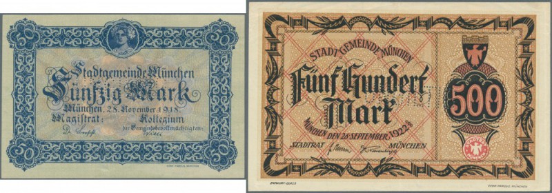 München, Stadt, 50 Mark, 28.11.1918, Muster ohne KN mit Lochung ”UNGILTIG”, rs. ...