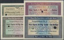 München, Bayerische Hypotheken- und Wechselbank, 42 GPf., 1.05, 2.10, 4.20 GM, 26.11.1923, alle mit KN und lochentwertet, Erh. I, 4 Scheine
