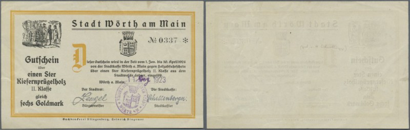 Wörth am Main, Stadt, 1 Ster Kieferprügelholz = 6 GM, 11.12.1923, Erh. II