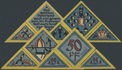 Bremen, Casino, 8 x 25 Pf., 4 x 50 Pf., o. D. - 31.12.1922, 4 zusammenhängende Dreiecke mit je 3 Scheinen, Erh. I