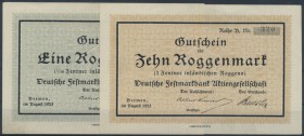 Deutsche Festmarkbank AG, 1, 10 Roggemnark, August 1923, Wz. Winterwellen, Erh. I-, 2 Scheine