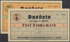 Giessen, Gemeinnütziger Hausbeschaffungsverein, 2, 5 Reichsmark, o. D., Bausteine zum ”Haus der NSDAP”, Erh. I, 2 Scheine