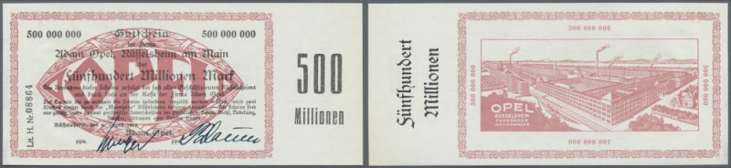 Rüsselsheim, Adam Opel, 500 Millionen Mark, 9.8.1923, rs. Ansicht des Opel-Werke...