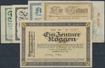 Bergen, Kreis Rügen, 5, 10, 50 GPf., 1 GM, 25.10.1923, Erh. III, 4 Scheine, Pommerscher Landbund und Landhilfe GmbH, Ein Zentner Roggen, 10.12.1923, R...