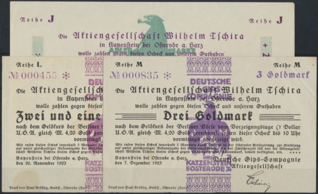 Katzenstein, Wilhelm Tschira, Deutsche Gips-Compagnie, 25 GPf., 05.11.1923, Erh....