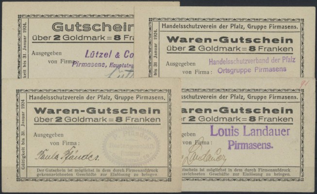 Pirmasens, Handelsschutzverein der Pfalz, 2 GM = 8 Franken, ”Gutschein” von Lütz...