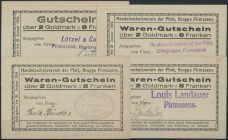 Pirmasens, Handelsschutzverein der Pfalz, 2 GM = 8 Franken, ”Gutschein” von Lützel & Co., ”Waren-Gutschein” von Handelsschutzverband, Louis Landauer, ...