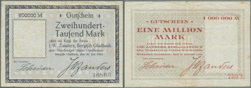 Bergisch Gladbach, Hager & Weidmann, 1 Mio. Mark, 10.8.1923, Firmenname perforie...