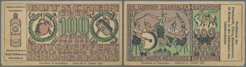 Crefeld, Innungshaus, 100 Pf., 8.-31.10.1921, ohne Stempel, Erh. III, sehr selte...