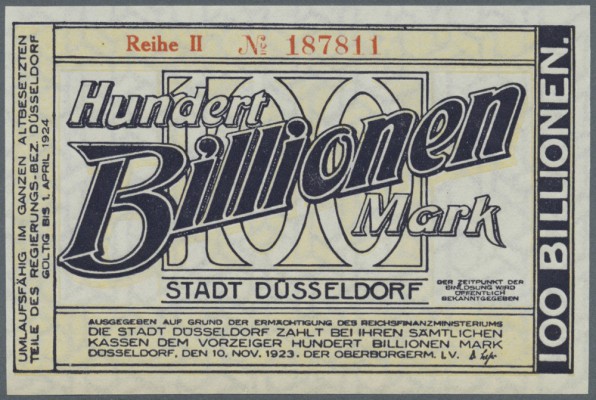 Düsseldorf, Stadt, 100 Billionen Mark, 10.11.1923, Erh. I