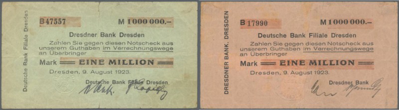 Dresden, Deutsche Bank, 1 Mio. Mark, 9.8.1923, Scheck auf Dresdner Bank, Papier ...
