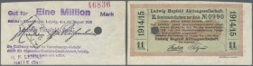 Leipzig-Böhlitz-Ehrenberg, Ludwig Hupfeld AG, 1 Mio. Mark, 13.8.1923, gestempelt auf Rückseite von Gewinn-Anteilscheinen von Aktien über 1000 Mark vom...