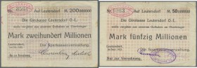 Leutersdorf, Sparkassenverwaltung, 50 Mio. Mark, Sept. 1923, 200 Mio. Mark, Okt. 1923, beide Nominalen nicht bei Keller, Erh. III