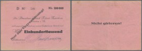 Lichtentanne, Carl Schmelzer, 100 Tsd. Mark, 16.8.1923, 2 Scheine mit unterschiedlichen Datunmsstempeln, Schecks auf Dresdner Bank Filiale Zwickau, Or...