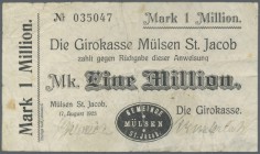 Mülsen St. Jacob, Girokasse, 1 Mio. Mark, 17.8.1923, Erh. IV, Ausgabeort und -stelle bei Keller unbekannt, von großer Seltenheit