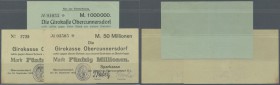Obercunnersdorf, Girokasse, 1 Mio. Mark, 18.8.1923, Sparkasse, 2 x 50 Mio. Mark, 24.9.1923, unterschiedliche gedruckte ”No.” bei der KN, Ausgabestelle...