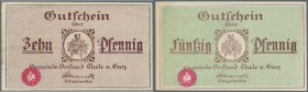 Thale, Stadt, Originale der Verkehrsausgaben 1917 (o. D.), 10, 25, 50 Pf., Erh. III, 2 x I-, Format 102 x 61mm, rs. Landschaftsbild, von großer Selten...
