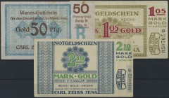 Jena, Carl Zeiss, 1.05, 2.10 GM, 1.11.1923, 50 GPf., 27.11.-31.12.1923, alle ohne Peforation, Erh. II-, 3 Scheine
