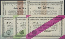 Langensalza, Stadt, 21 GPf., 1.05, 2.10 GM, 30.11.1923, ohne KN, 5, 50 GPf., 10.12.1923, RS. leer, ohne KN, Erh. I, 5 Scheine