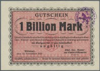 Weimar, Städt. Gas-, Wasser- und Elektrizitätswerke, 1 Billion Mark, 15.11.1923, Erh. I-, seltener Schein (nicht bei Keller)