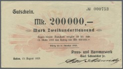 Aalen, Press- und Hammerwerk Carl Schneider jr., 200 Tsd. Mark, 13.8.1923, Erh. II+