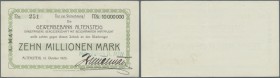 Altensteig, Möbelfabrik A. May, 10 Mio. Mark, 12.10.1923, Kundenscheck der Gewerbebank, Nominale weder bei Keller noch bei Karau, Erh. I-