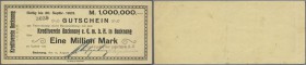 Backnang, Kreditverein, 1 Mio. Mark, 15.8.1923, Gutschein für Julius Feigenheimer Lederfabrik A.G., Schein incl. Datum gedruckt, KN und Aussteller ges...