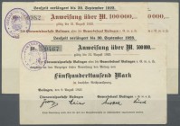 Balingen, Oberamtssparkasse und Gewerbebank, 100 Tsd, 200 Tsd., 500 Tsd. Mark, 8.8.1923 - 30.9.1923, Erh. II (2), III, 3 Scheine