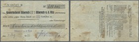 Biberach, Gewerbebank, 200 Tsd. Mark, 4.8.1923, handschriftlich ausgefüllter Eigenscheck, fleckig, Erh. IV-, bei Keller nicht verzeichnet