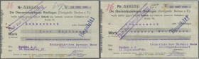 Buchau, Trikotfabriken Hermann Moos AG, 10, 20 Mio. Mark, 19.9.1923, Lohnschecks auf Oberamtssparkasse Riedlingen, Erh. III, 2 Scheine