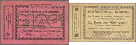 Geislingen, MAG Maschinenfabrik AG, 200 Tsd. Mark, 13.8.1923, mit KN, Uschr. und Druckfirma (Karau 235.c), Erh. III, Württ. Metallwarenfabrik, 50 Tsd....