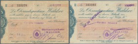 Waldsee, Oberamtssparkasse, gestempelte Eigenschecks, 50 Tsd., 100 Tsd. Mark, 16.8.1923, 200 Tsd. Mark, 21.8.1923 (Karau 493. I b, c, i) , Erh. III / ...