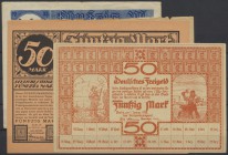 Freigeld : Deusches Freigeld, Berlin, Reichswährungsamt, 50 Mark, 1.1.1922, 1.1.1923, jeweils Erh. I, 50 Mark, 1933, Erh. III, 3 Scheine